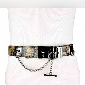 BCBGMaxAzria Black and Brown Snakeskin Chain Belt
